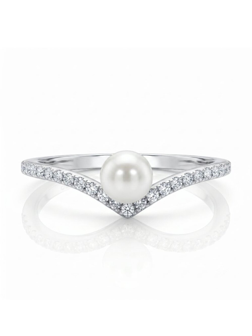 Dainty Pearl Wishbone Ring, 925 Sterling Silver Charmed Aroma